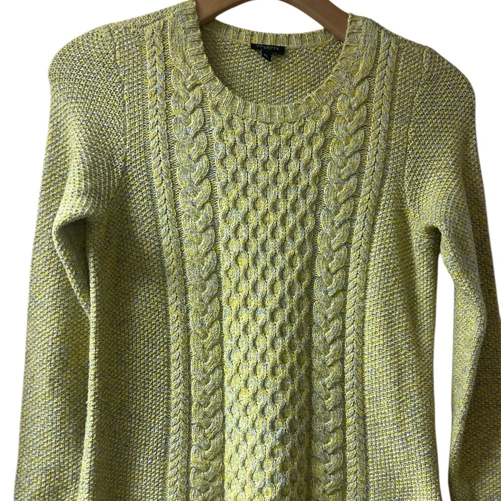 Talbots Lemon Cable-Knit Merino Wool Blend Sweater with Side Zippers